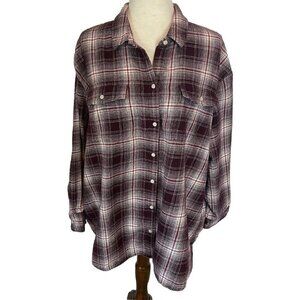 Old Navy Plaid Button Down Shirt - Burgundy and White